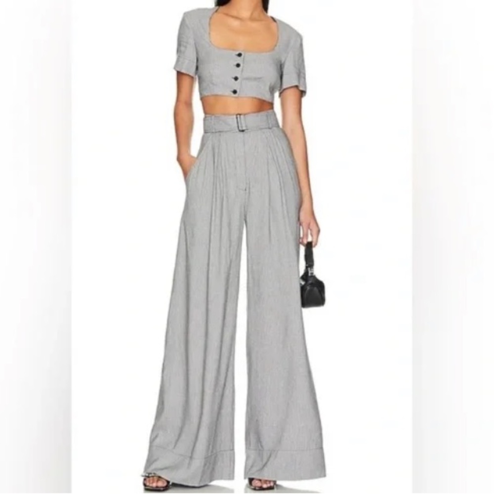 House of Harlow Wide-Leg High Waisted Pleated Houndstooth Belted Trousers Size 4